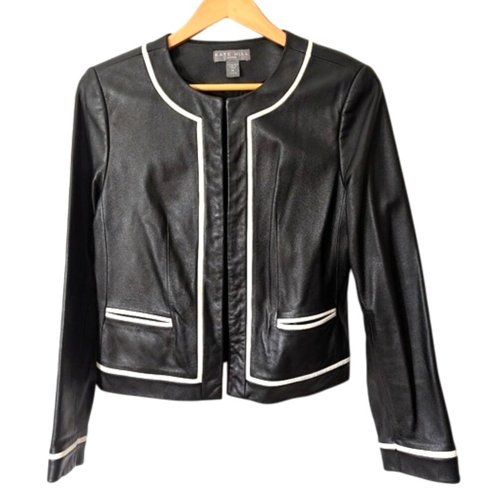 Kate Hill Black Leather Jacket with White Accents